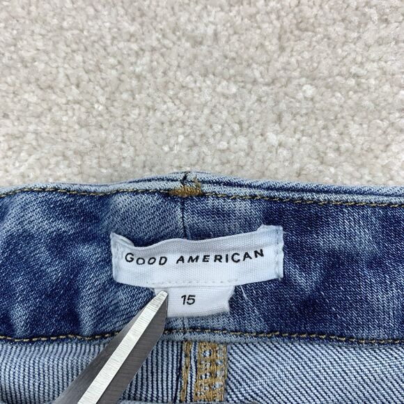 Good American Jeans Womens 15 Blue Wide Flare Leg Distressed Stretch Denim - Picture 8 of 15